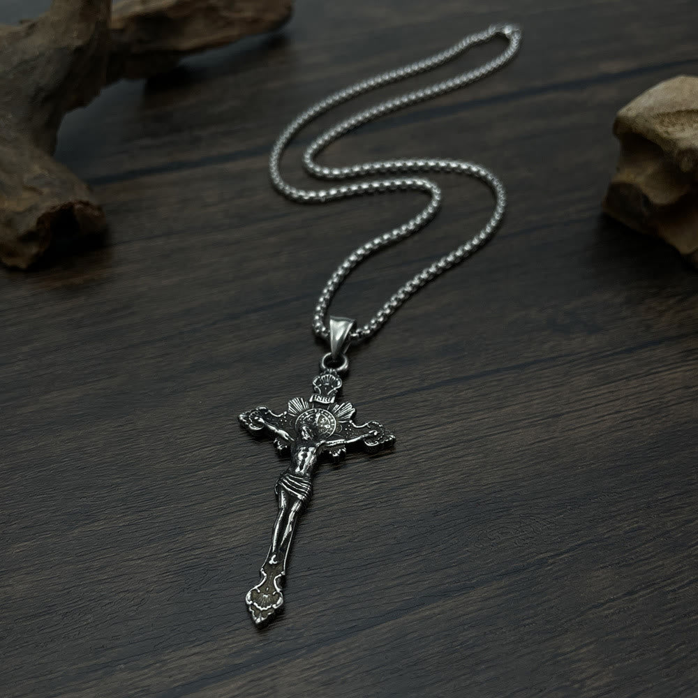 St. Benedict Symbol Crucifix Necklace - The Heavenly