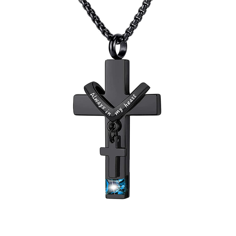 12 Months Birthstone Double Cross Ashes Urn Pendant Necklace - The Heavenly