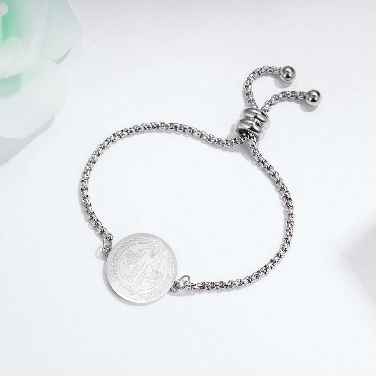 St. Benedict Engraved Medal Adjustable Bracelet - The Heavenly