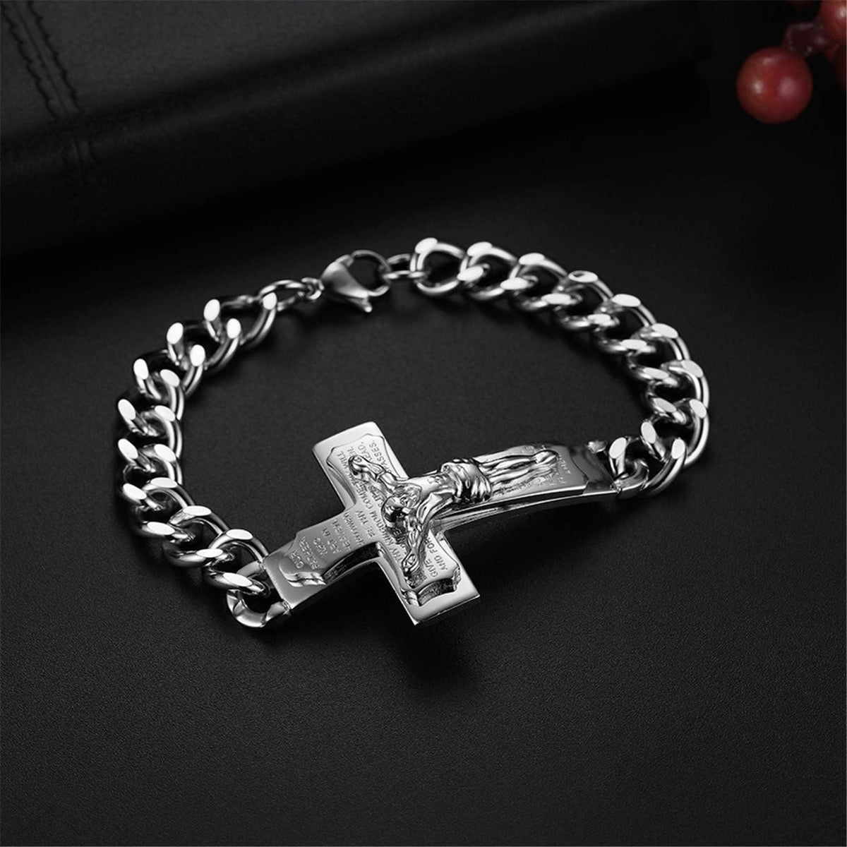 Solid Jesus Cross Bible Verse Crucifix Prayer Bangle Bracelet - The Heavenly