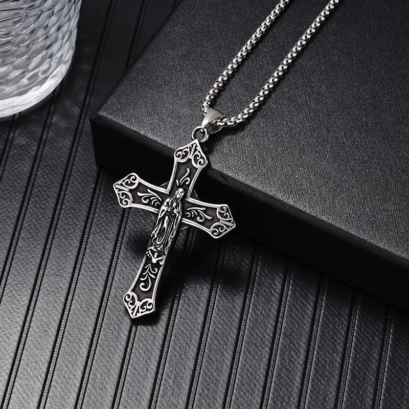 Retro Titanium Virgin Mary Cross Pendant Necklace - The Heavenly