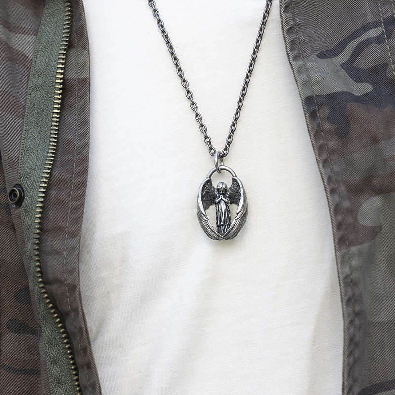 Blessing Praying Guardian Angel Wing Pendant Necklace - The Heavenly