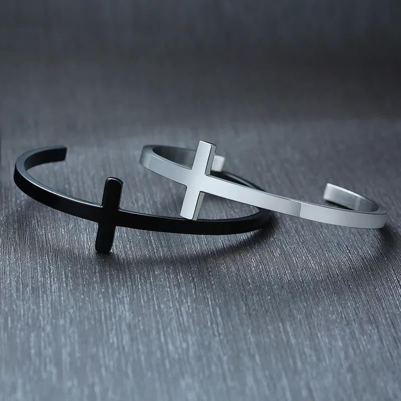 Silver Cross Cuff Bangle Religion Bracelet - The Heavenly