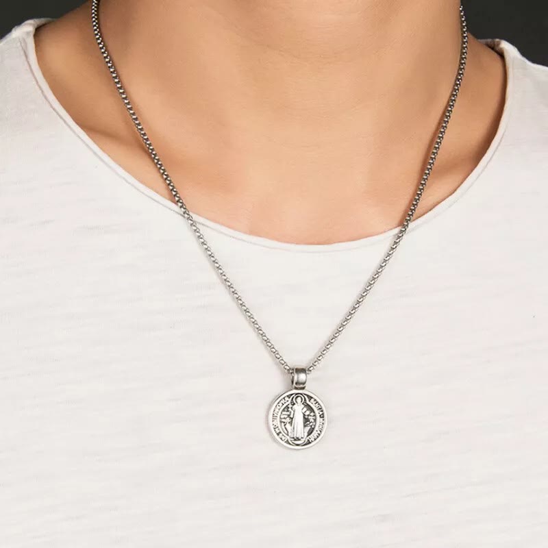 Double-Sided Pattern St. Benedict Symbol Necklace - The Heavenly