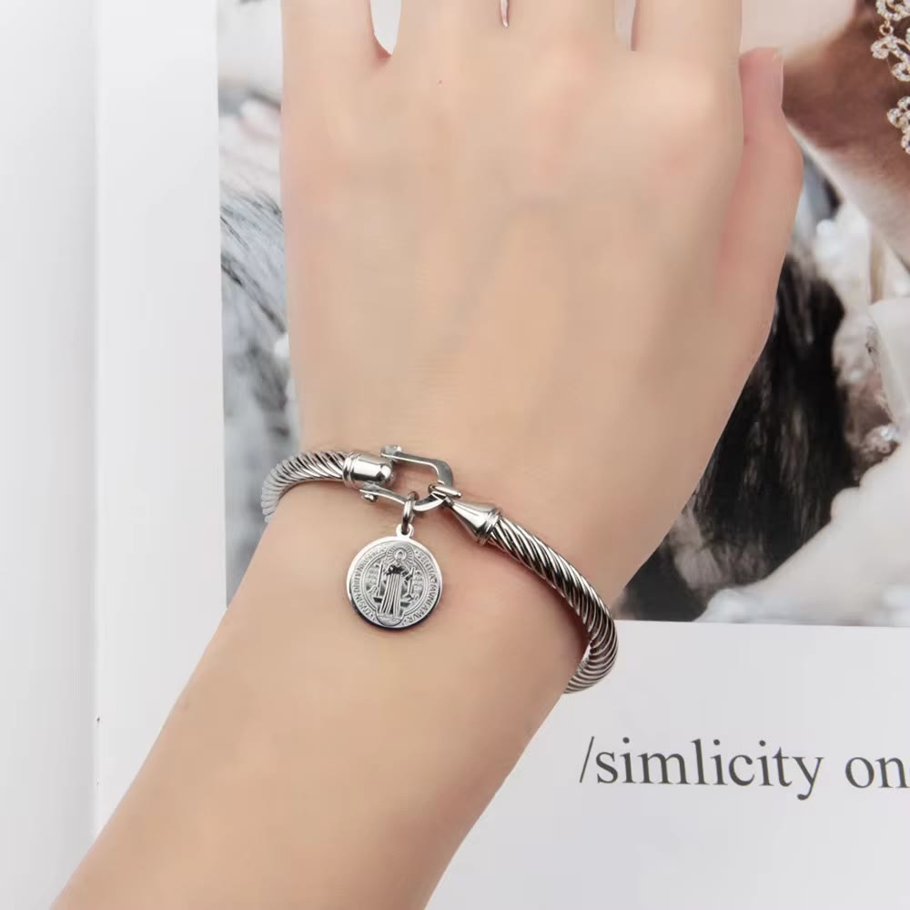 St. Benedict Twisted Cable Bangle Bracelet - The Heavenly