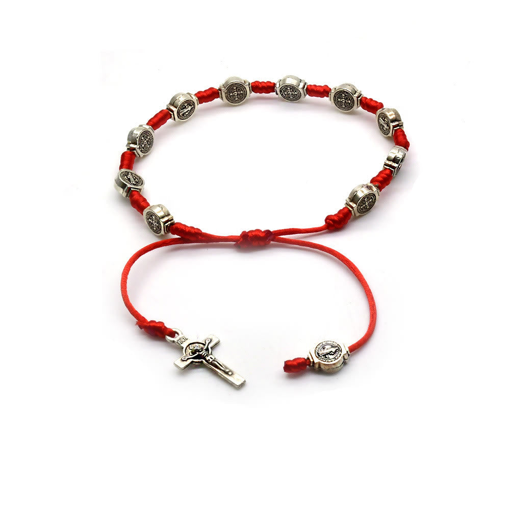 St. Benedict Knotted Red String Amulet Bracelet - The Heavenly