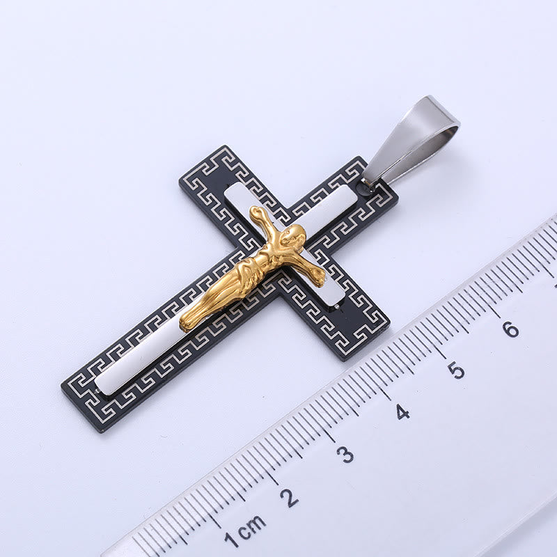 Triple Layer Crucifix Pendant Titanium Necklace - The Heavenly