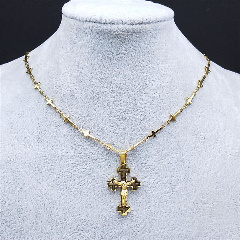 Retro Noble Style Crucifix with Cross Chain Pendant Necklace - The Heavenly