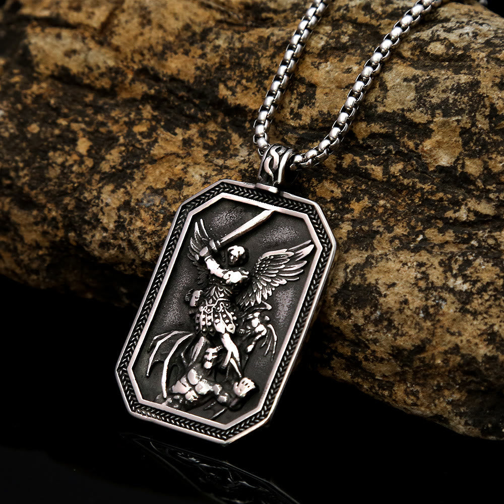 Archangel St. Micheal Protect Us Crafted Stainless Steel Pendant Necklace - The Heavenly