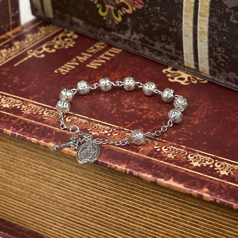 Miraculous Medal & Crucifix Adjustable Simple Casual Bracelet - The Heavenly