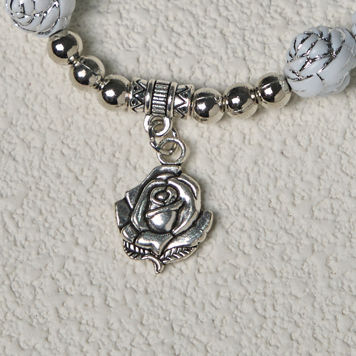 Delicate White Rose Devotional Beads Rosary and Bracelets with Virgin Mary - The Heavenly