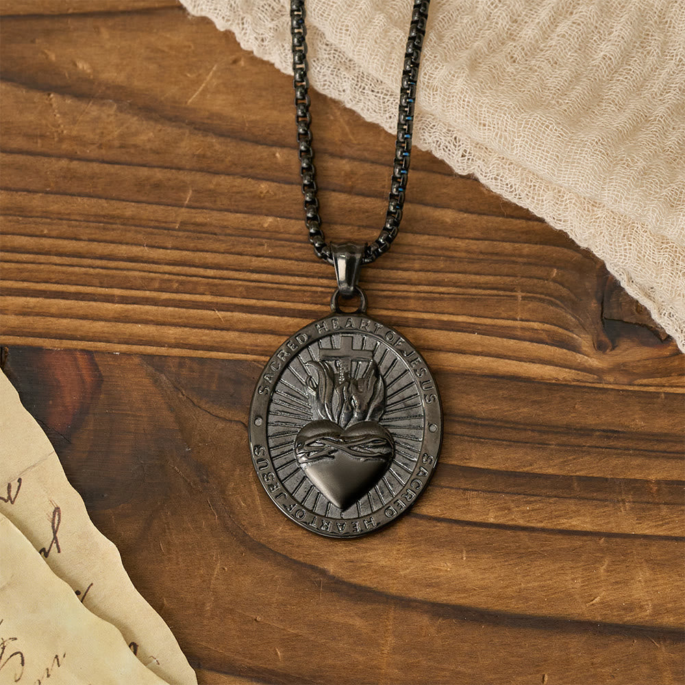 Tri-Color Sacred Heart & Cross Dual-Sided Medallion Necklace - The Heavenly