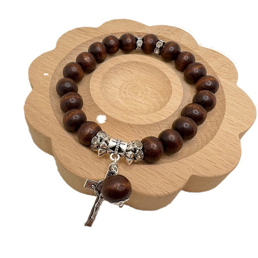 Handmade Wooden Bead Jesus Cross Bracelet - The Heavenly