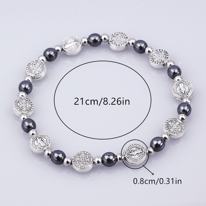 Black Gallstone St. Benedict Rosary Bracelet - The Heavenly