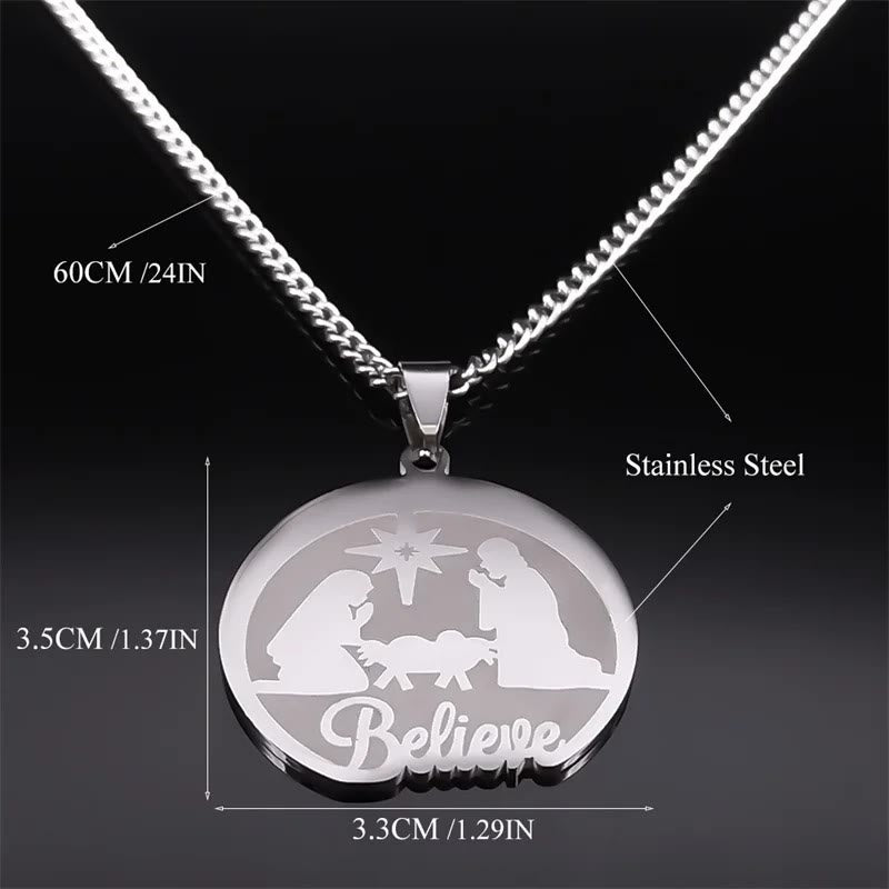 Silver Nativity Believe Christmas Gift Necklace - The Heavenly