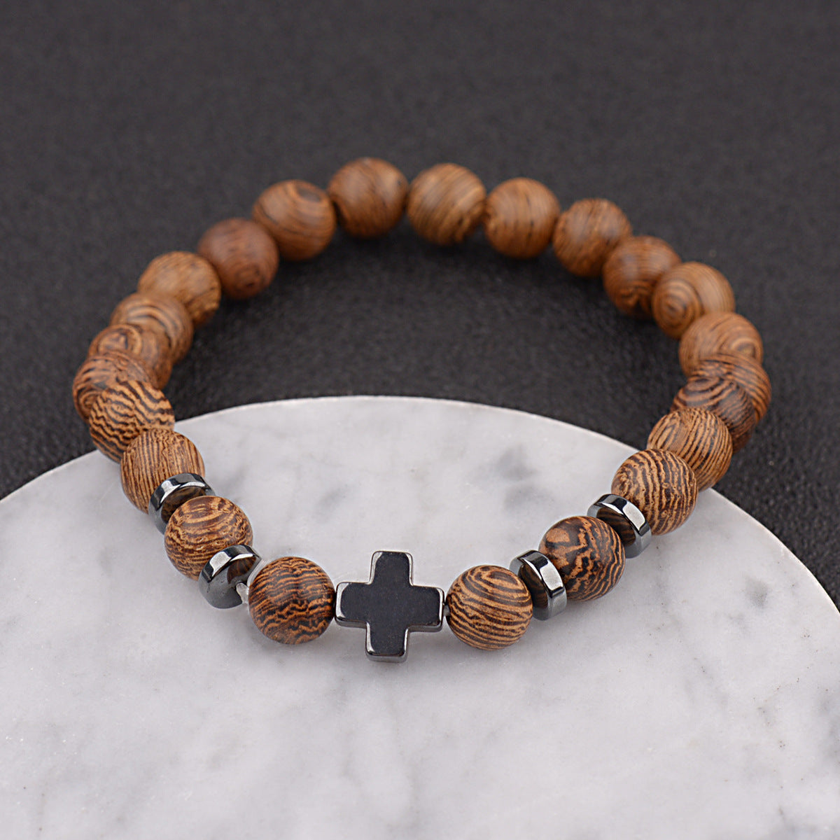 Cross Wooden Bead Bracelet - The Heavenly