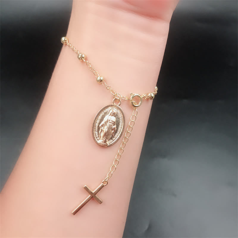 Virgin Mary Medal & Cross Adjustable Simple Casual Bracelet - The Heavenly