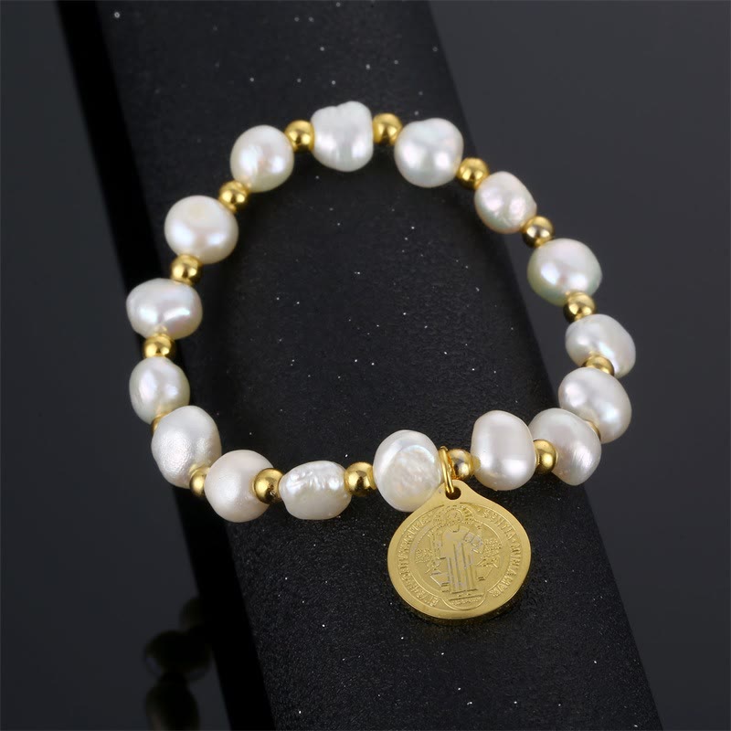 Saint Benedict Medal Irregular Pearl Bracelet - The Heavenly