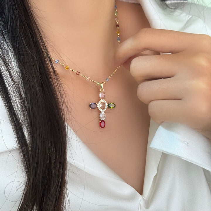 Bible 12 Gemstones Cross Pendant Necklace - The Heavenly