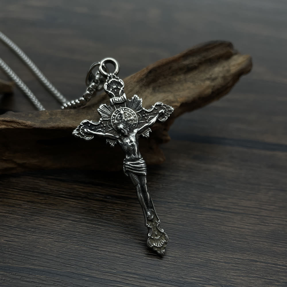 St. Benedict Symbol Crucifix Necklace - The Heavenly