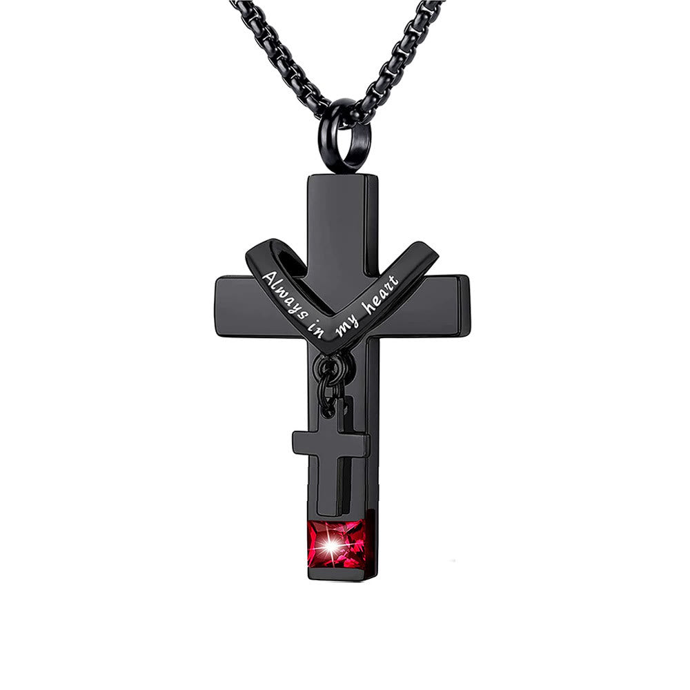 12 Months Birthstone Double Cross Ashes Urn Pendant Necklace - The Heavenly