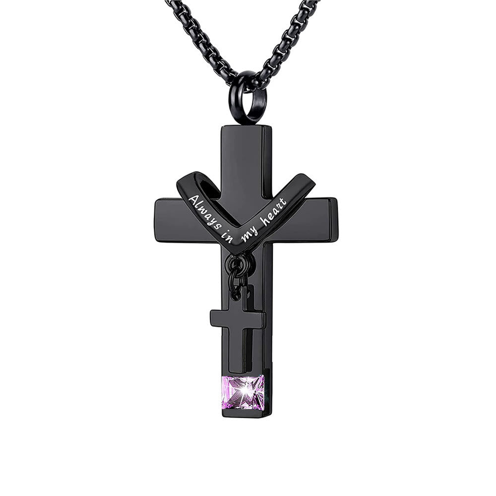 12 Months Birthstone Double Cross Ashes Urn Pendant Necklace - The Heavenly