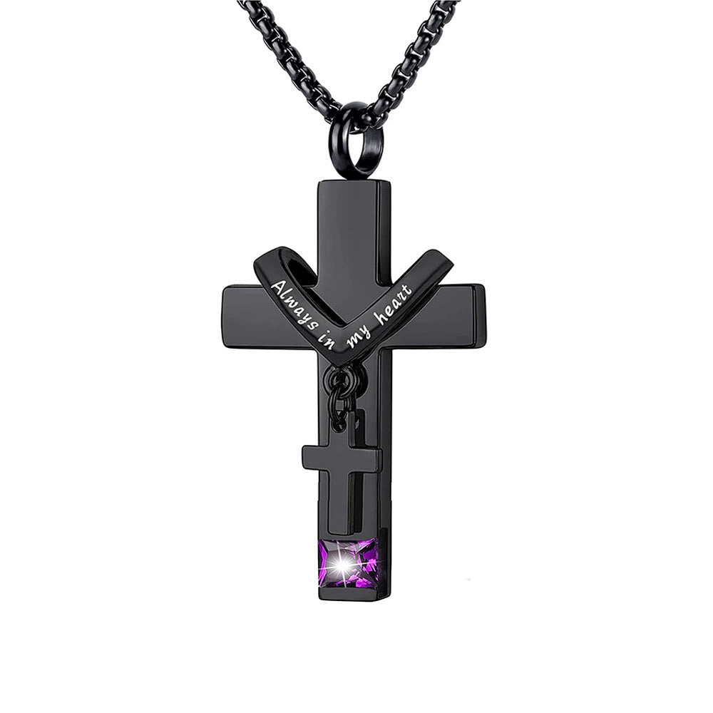 12 Months Birthstone Double Cross Ashes Urn Pendant Necklace - The Heavenly