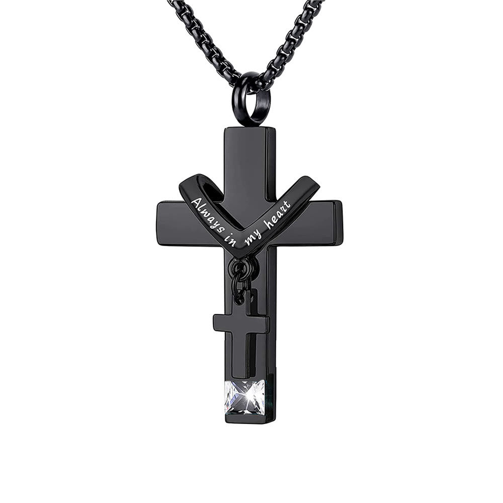12 Months Birthstone Double Cross Ashes Urn Pendant Necklace - The Heavenly