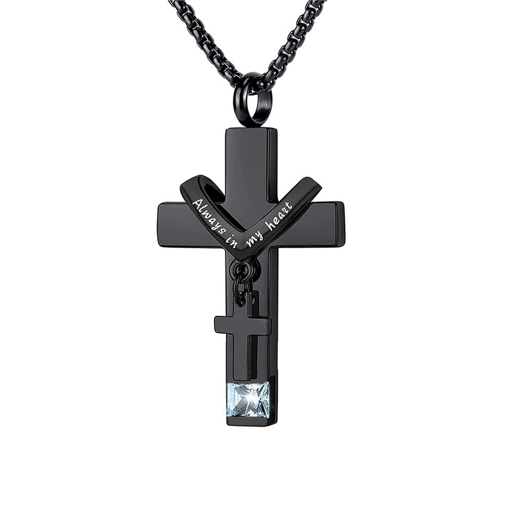 12 Months Birthstone Double Cross Ashes Urn Pendant Necklace - The Heavenly