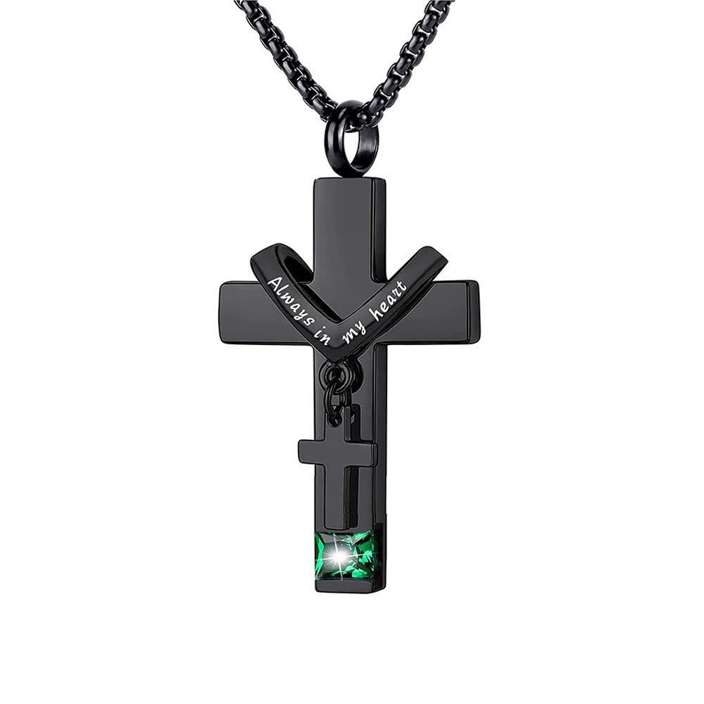 12 Months Birthstone Double Cross Ashes Urn Pendant Necklace - The Heavenly