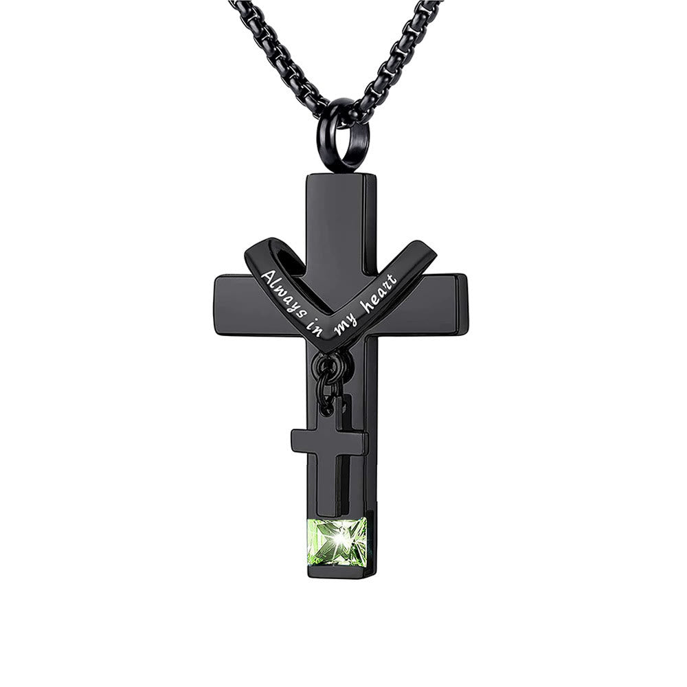12 Months Birthstone Double Cross Ashes Urn Pendant Necklace - The Heavenly