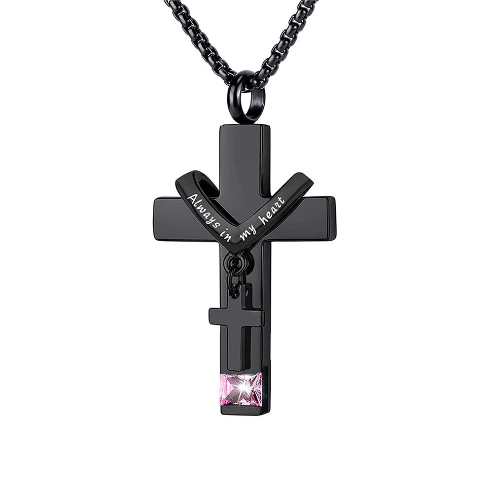 12 Months Birthstone Double Cross Ashes Urn Pendant Necklace - The Heavenly