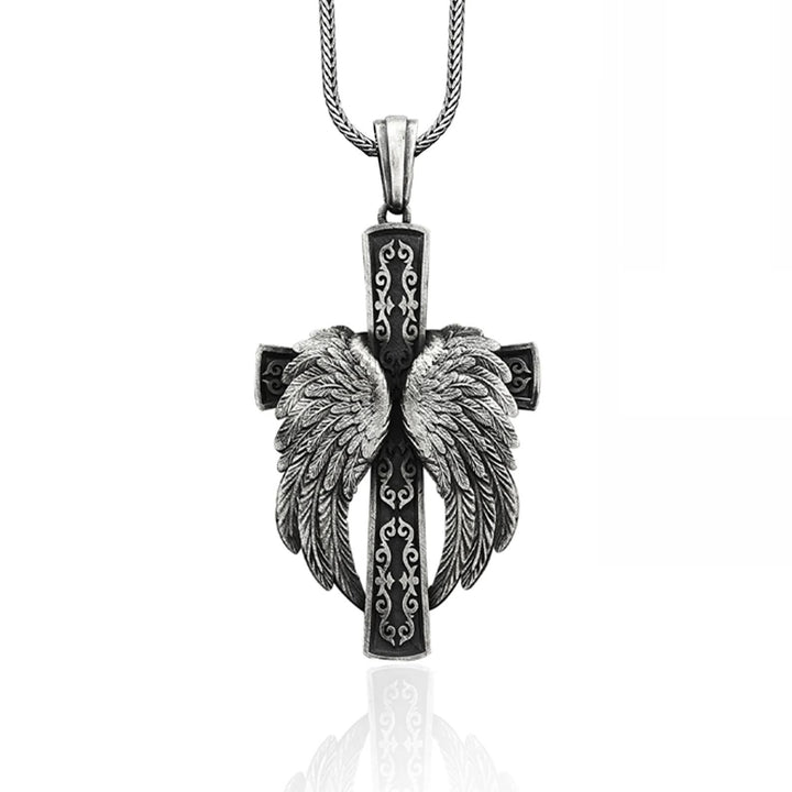 Winged Cross Silver Pendant Christian Necklace - The Heavenly