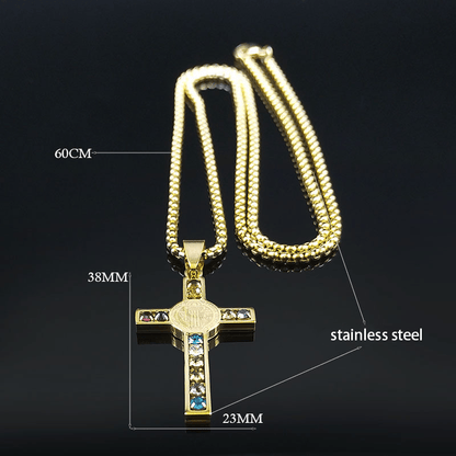 Saint Benedict Cross Mix Bible 12 Crystal Necklace - The Heavenly