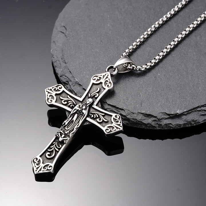 Retro Titanium Virgin Mary Cross Pendant Necklace - The Heavenly