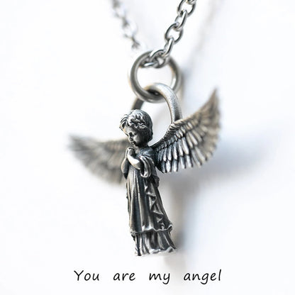 Spread-winged Praying Angel Protection Necklace - The Heavenly