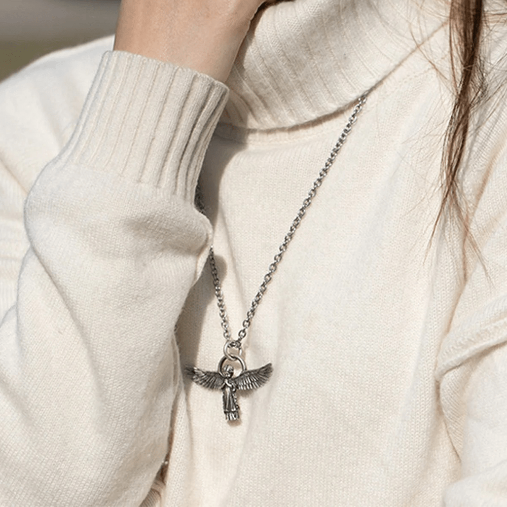 Spread-winged Praying Angel Protection Necklace - The Heavenly