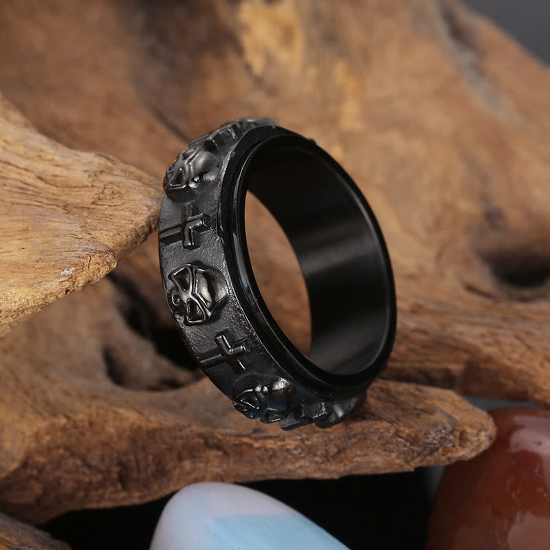 Rotatable Skull Head Cross Religion Ring - The Heavenly