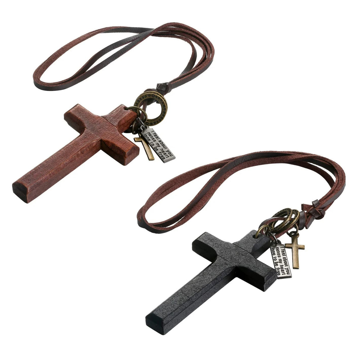 Vintage Wood Cross Adjustable Leather Necklace - The Heavenly