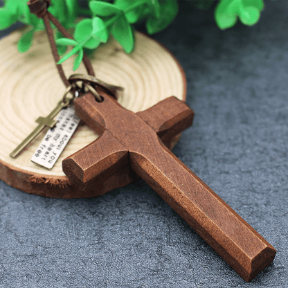 Vintage Wood Cross Adjustable Leather Necklace - The Heavenly