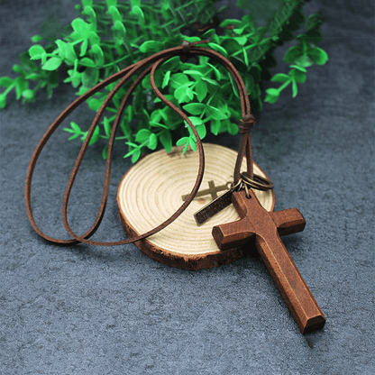 Vintage Wood Cross Adjustable Leather Necklace - The Heavenly