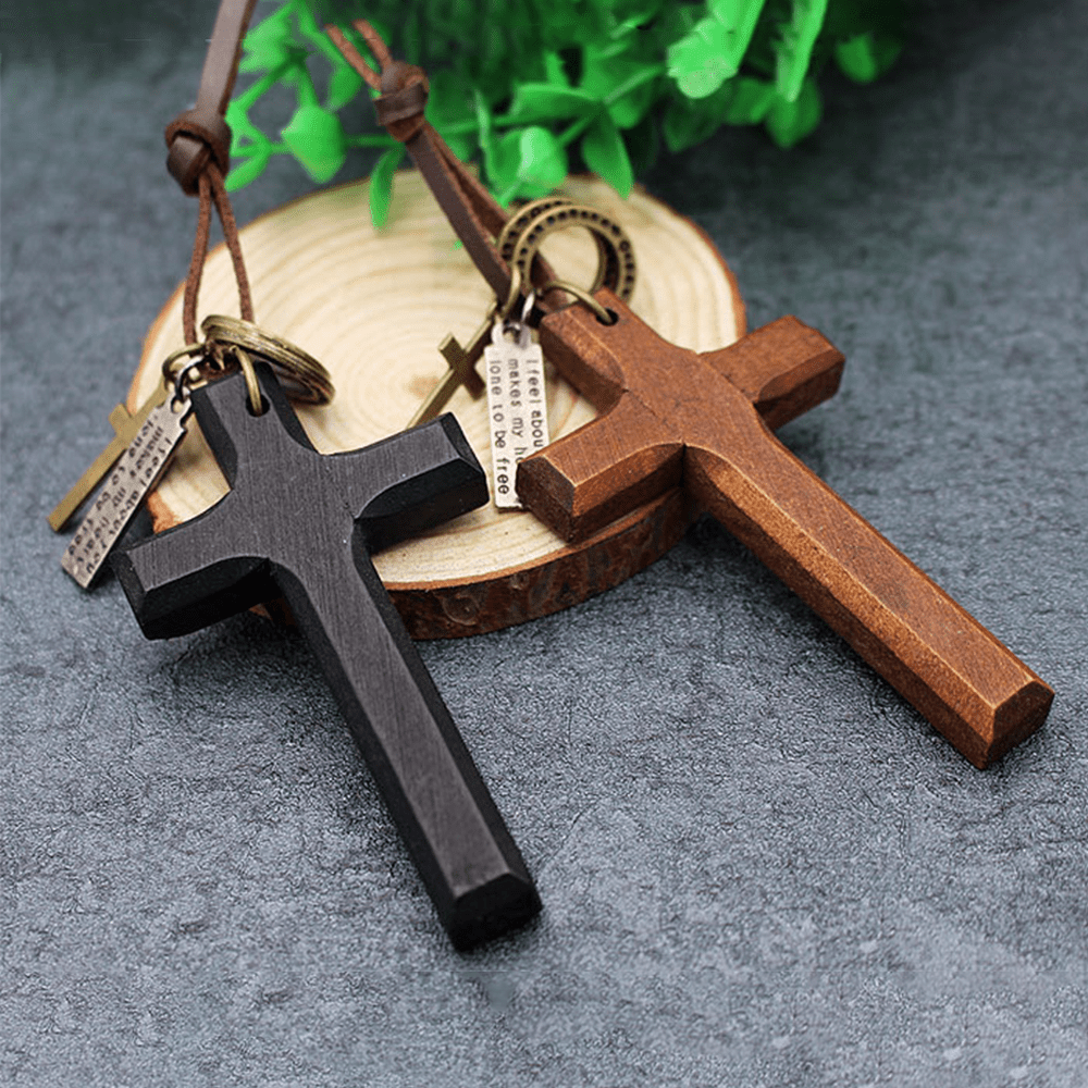 Vintage Wood Cross Adjustable Leather Necklace - The Heavenly