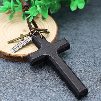 Vintage Wood Cross Adjustable Leather Necklace - The Heavenly