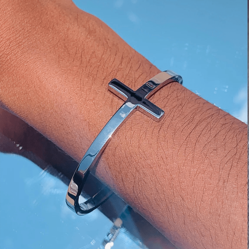Silver Cross Cuff Bangle Religion Bracelet - The Heavenly