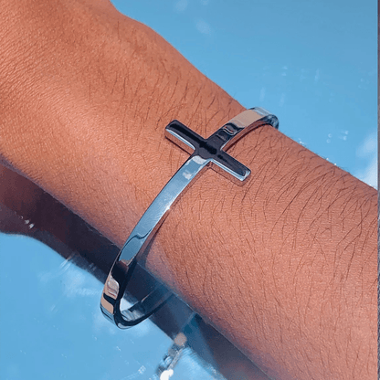 Silver Cross Cuff Bangle Religion Bracelet - The Heavenly