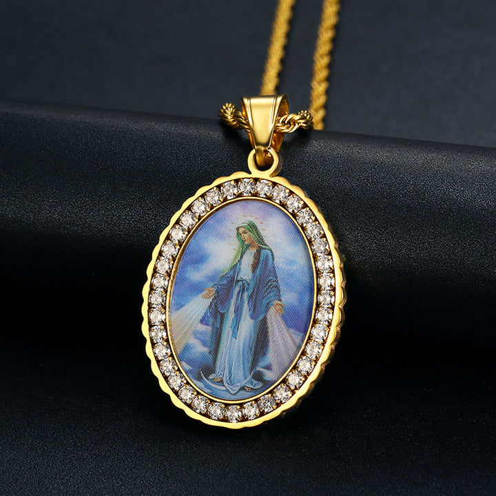 Virgin Mary Painting Necklace Religious Icon Jewelry - The Heavenly