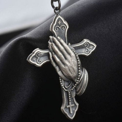 Praying Hands Cross Pendant Titanium Necklace - The Heavenly
