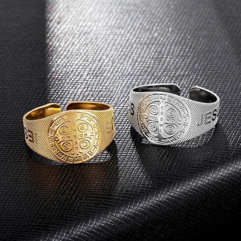 JESUS St. Benedict Symbol Titanium Adjustable Ring - The Heavenly