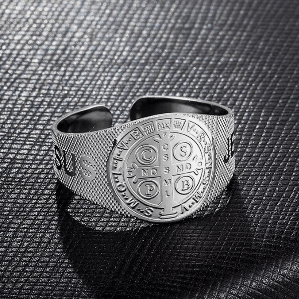 JESUS St. Benedict Symbol Titanium Adjustable Ring - The Heavenly