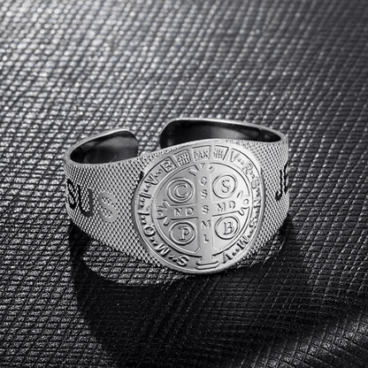 JESUS St. Benedict Symbol Titanium Adjustable Ring - The Heavenly